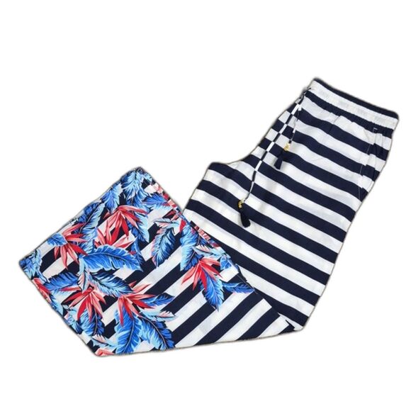 Tommy Bahama Beach Pants XL Navy Stripe Tropical Print Wide Leg Palmsparose NWT - Picture 9 of 11